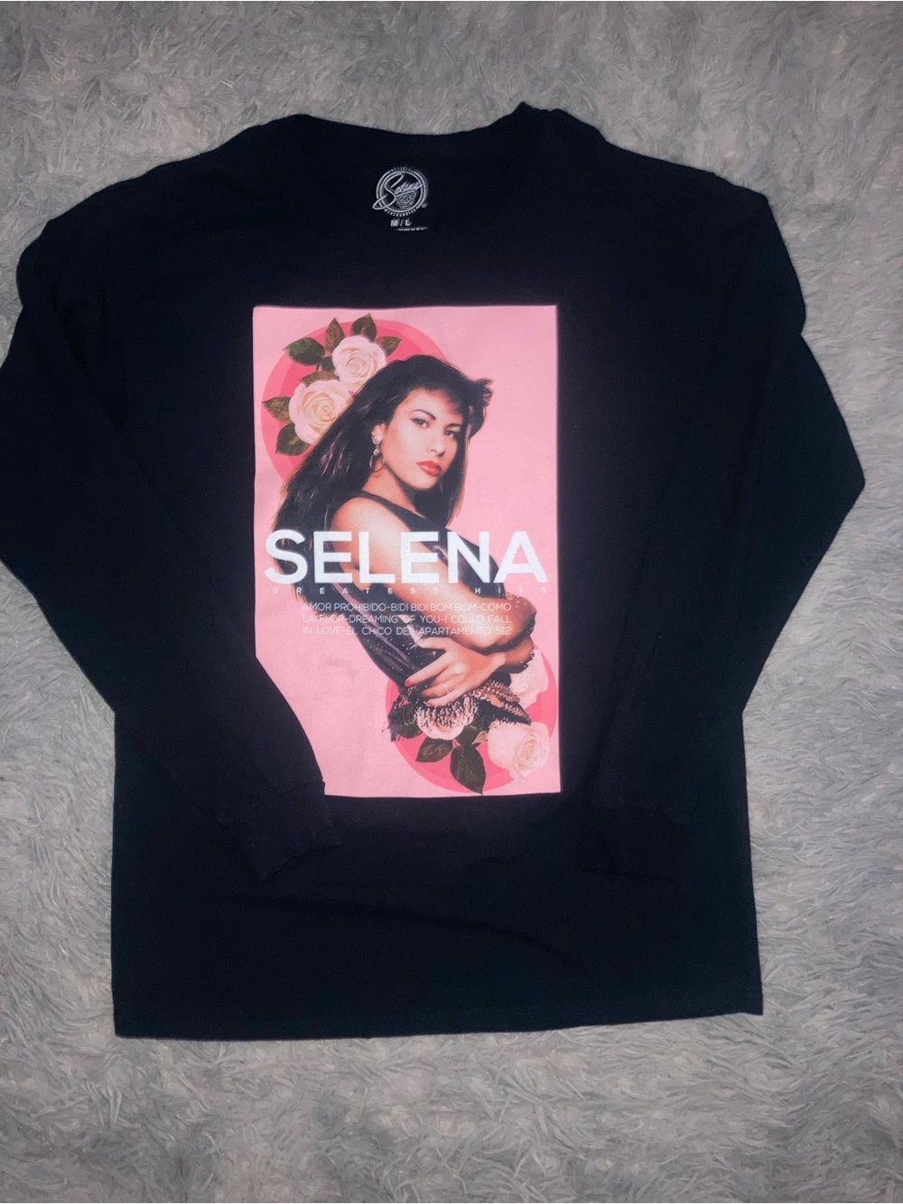 Selena Graphic Long-Sleeve Tee - Black with Pink Print